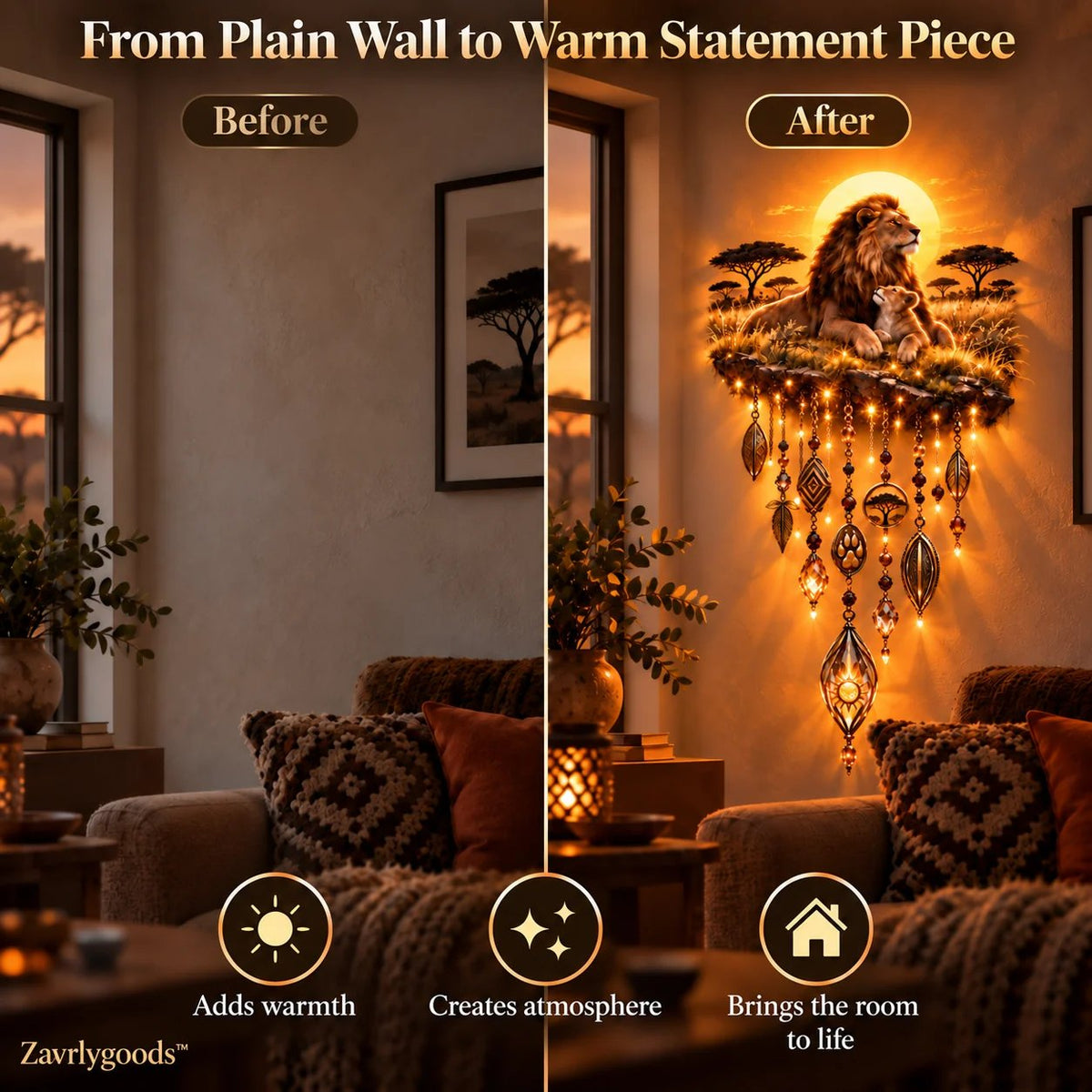Majestic Savannah Family Glow™ – Lion & Cub Illuminated Wall Decor