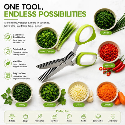 🌿 5-Blade Herb Scissors – Quick-Cut Stainless Steel Kitchen Shears ✂️