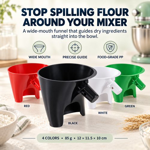 🥣 Mess-free Stand Mixer Flour Funnel – Wide-mouth Ingredient Pouring Guide