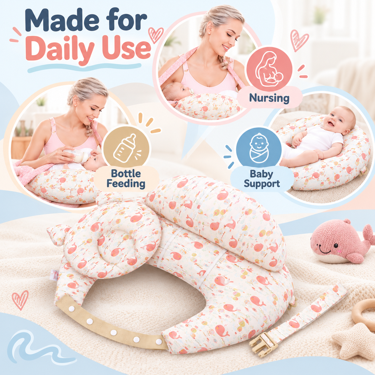 🤱 Ergonomic Nursing Pillow – Adjustable Breastfeeding Support Pillow for Mom & Baby 💕