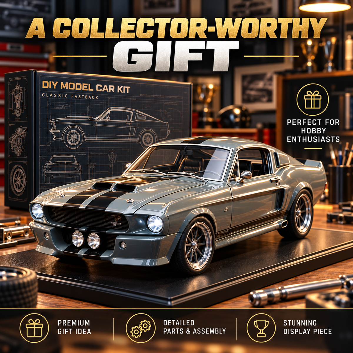 🔥LAST DAY 70%🏎️ 1967-Inspired GT500 Fastback DIY Model Car Kit – Build & Display