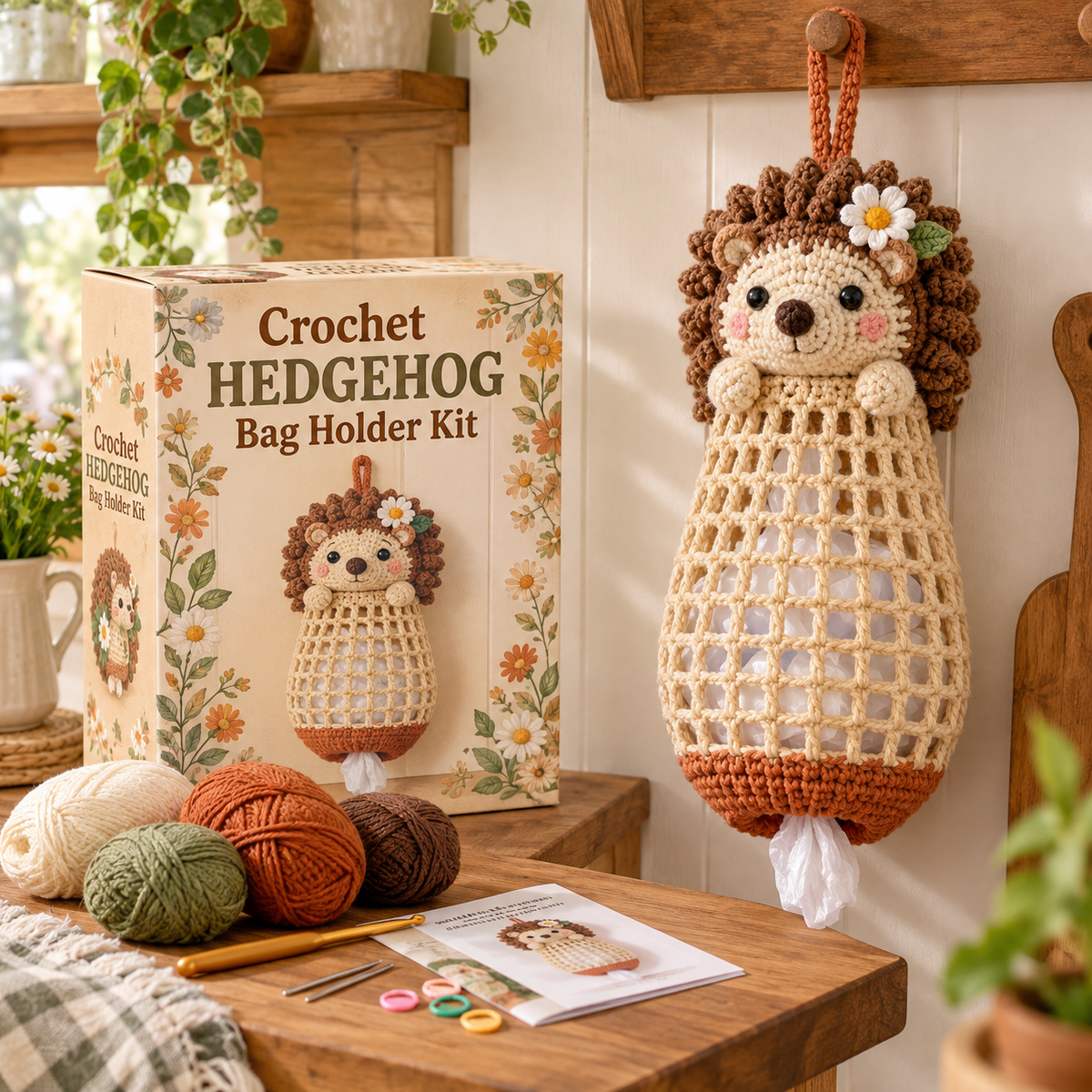 🔥LAST DAY 49% OFF – 🌼 Cottage Harvest Keepers™ — Crochet Animal Bag Holder DIY Kit | 8 Adorable Designs