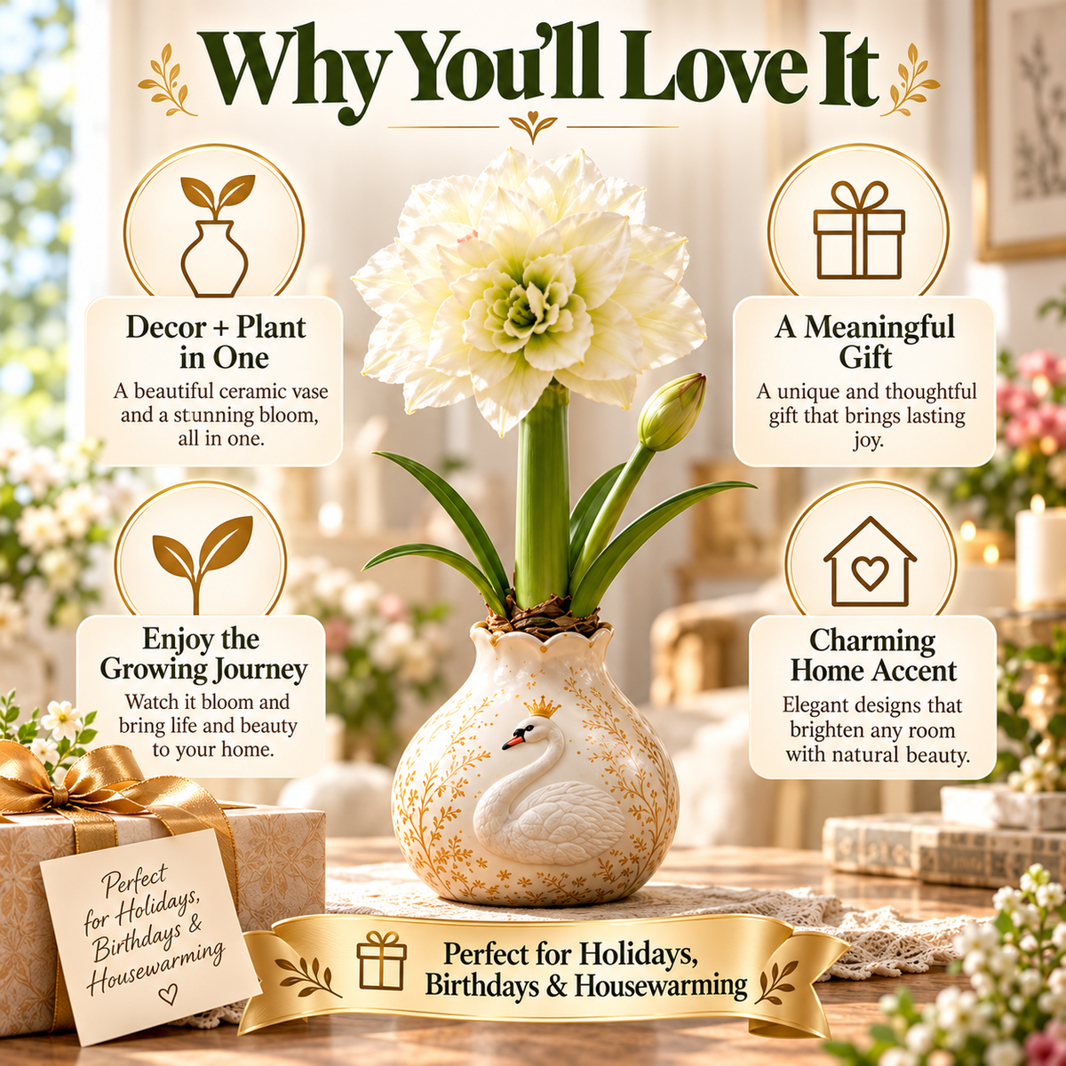 🌱Grow Your Own Amaryllis – Blooming Gift Pot with Decorative Animal Vase