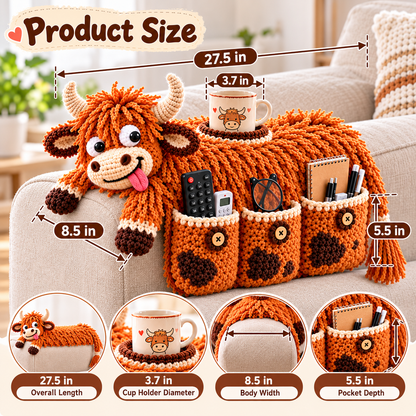 🧶😂 Couch Cuddlers™ DIY Crochet Kit – Funny Animal Sofa Armrest Organizer with 3 Handy Pockets 🛋️❤️