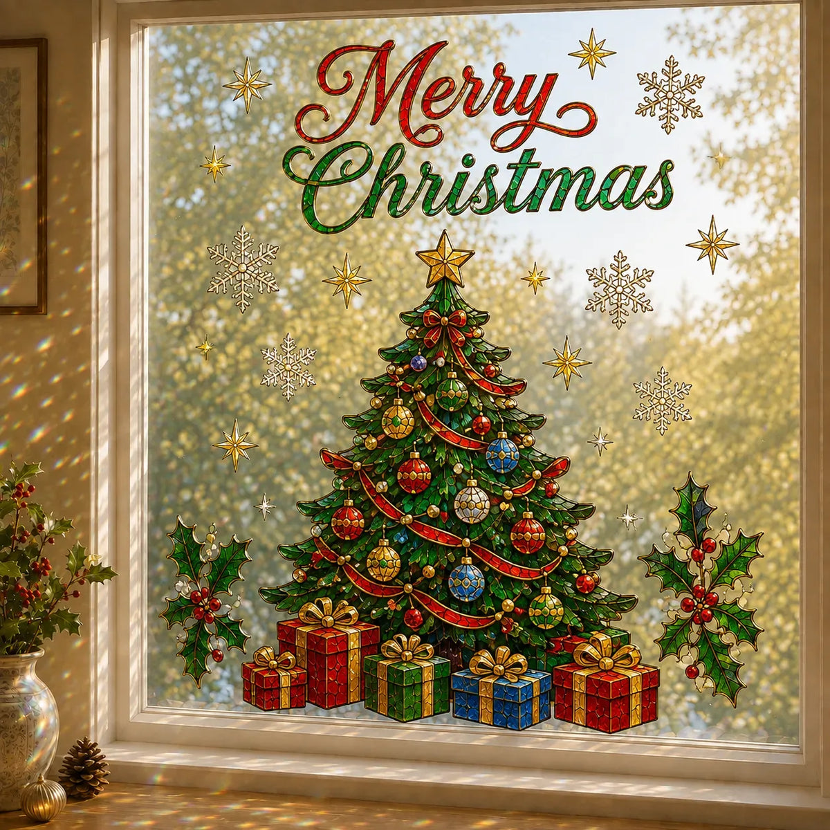 🔥LAST DAY 50% OFF - 🎄Large Christmas Window Sticker | 28×28in Festive Window Art With Snowman, Angel & Holiday Scenes For Home Decor, Christmas Parties & Seasonal Displays ✨