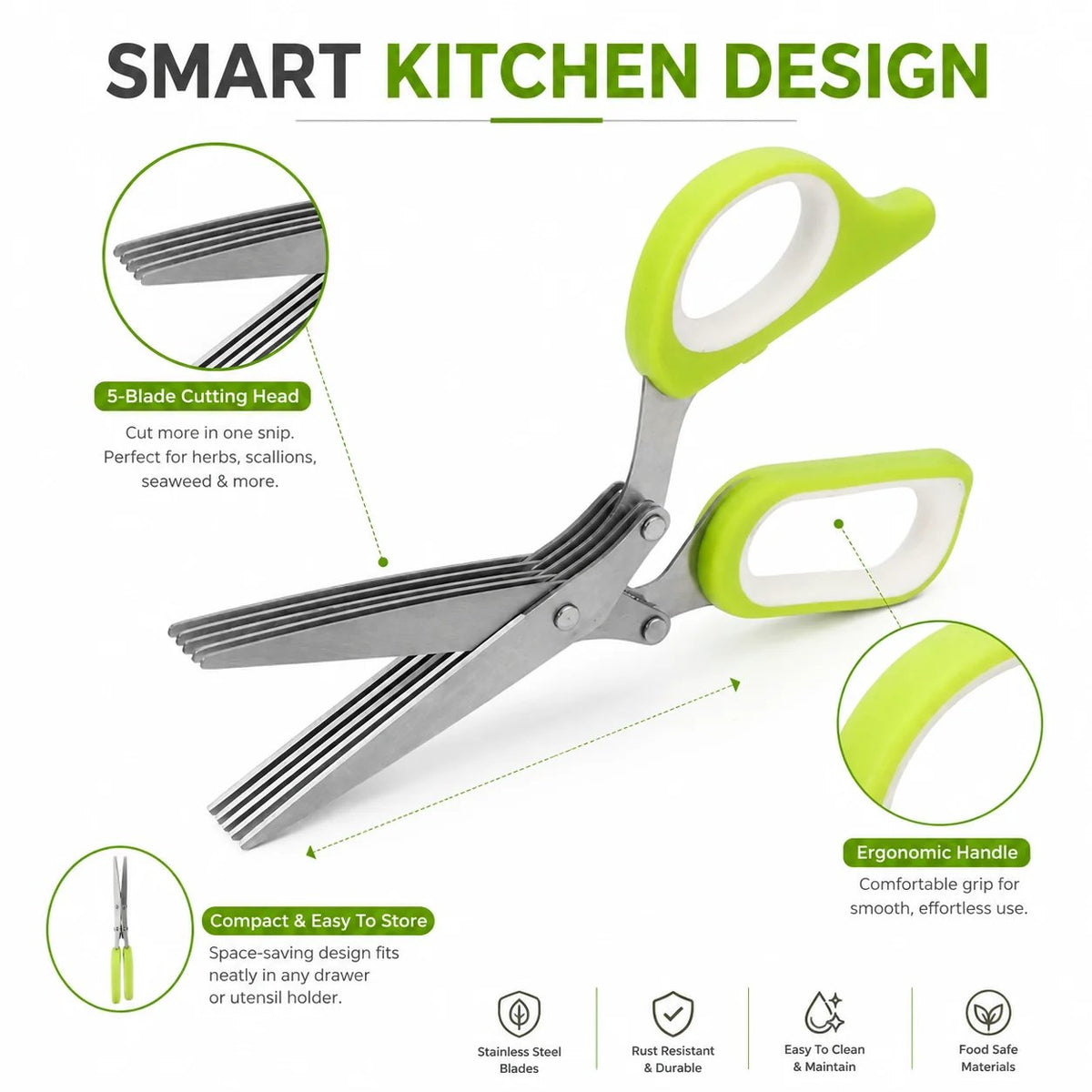 🌿 5-Blade Herb Scissors – Quick-Cut Stainless Steel Kitchen Shears ✂️