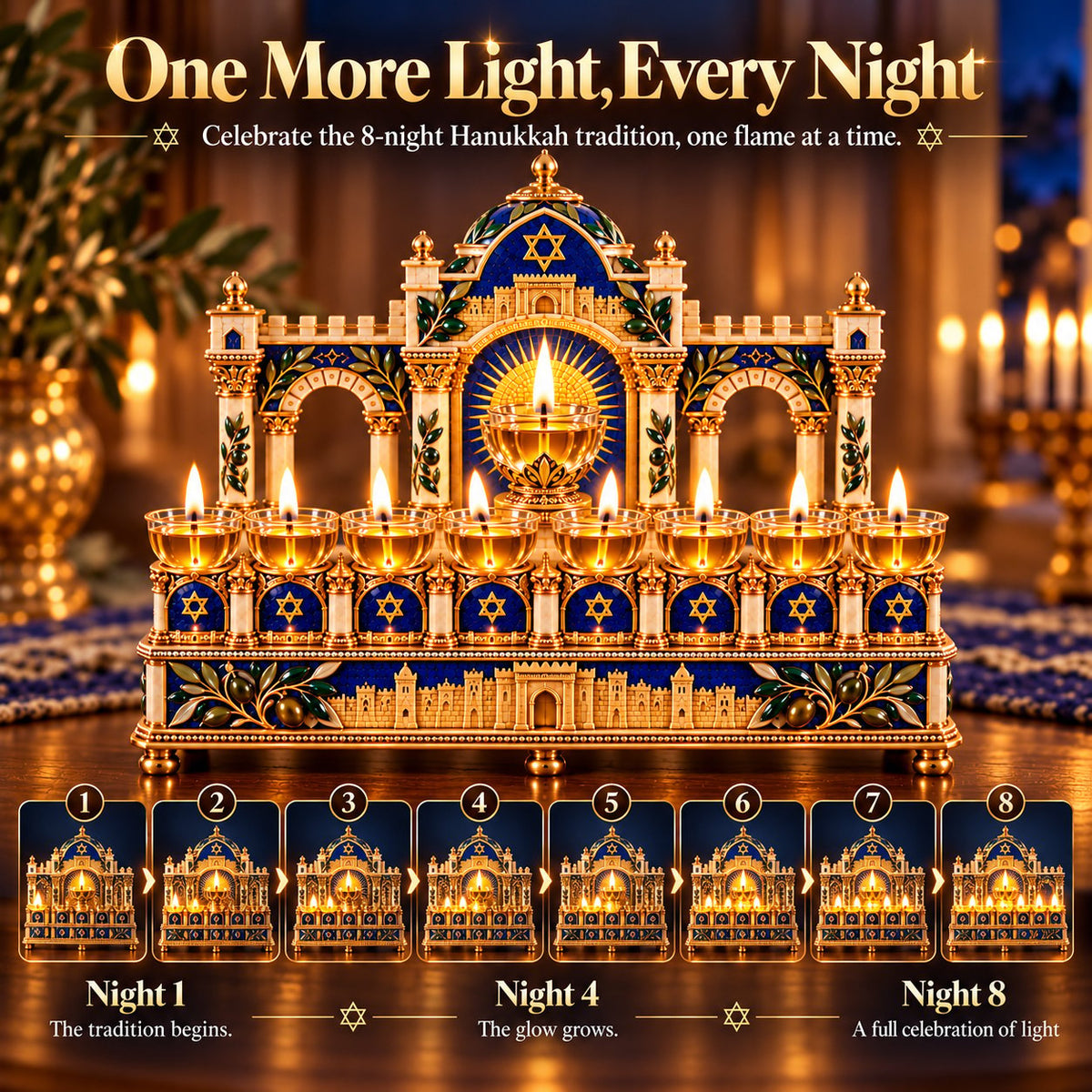 8-Night Hanukkah Oil Light Centerpiece