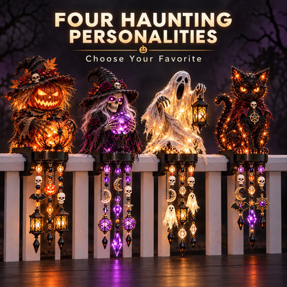 🔥HOT SALE🔥🎃 Halloween Character Glow Cascade Railing Lights – Pumpkin, Witch, Ghost & Black Cat