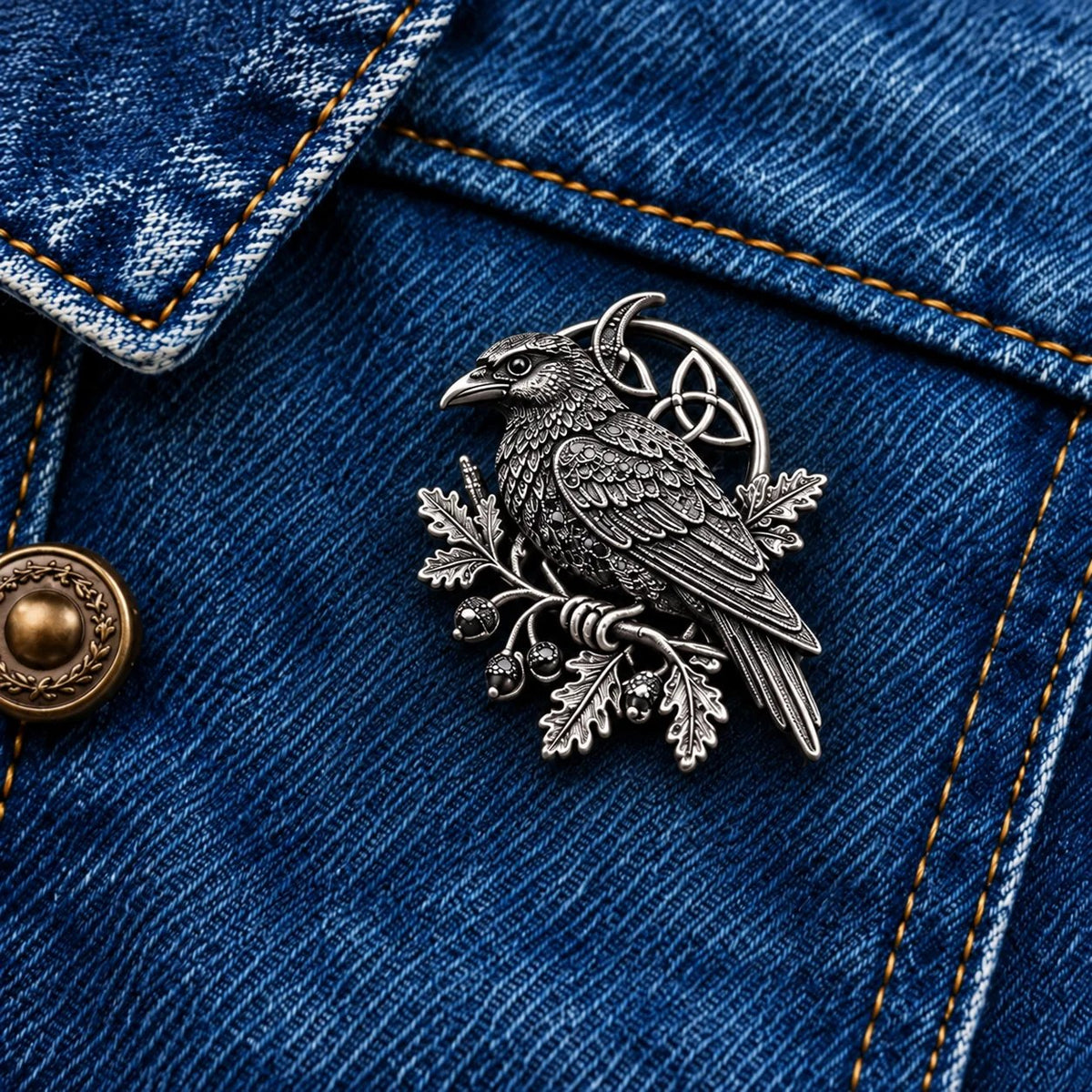 🐦‍⬛ Gothic Celtic Raven Brooch – Dark Academia Statement Pin