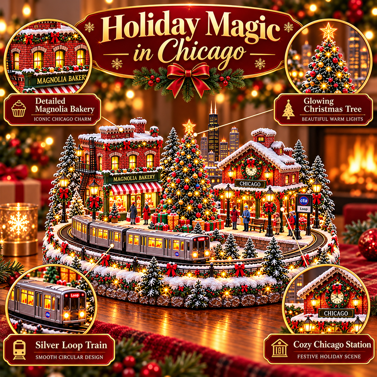 🚋🎄 Christmas City Railway  – Lighted San Francisco Cable Car & Chicago Train Holiday Scenes