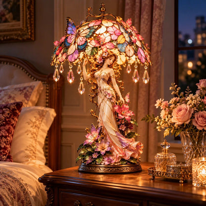 „Enchanted ButterflyGarden Lady“-Lampe – beleuchtete Blumenskulptur