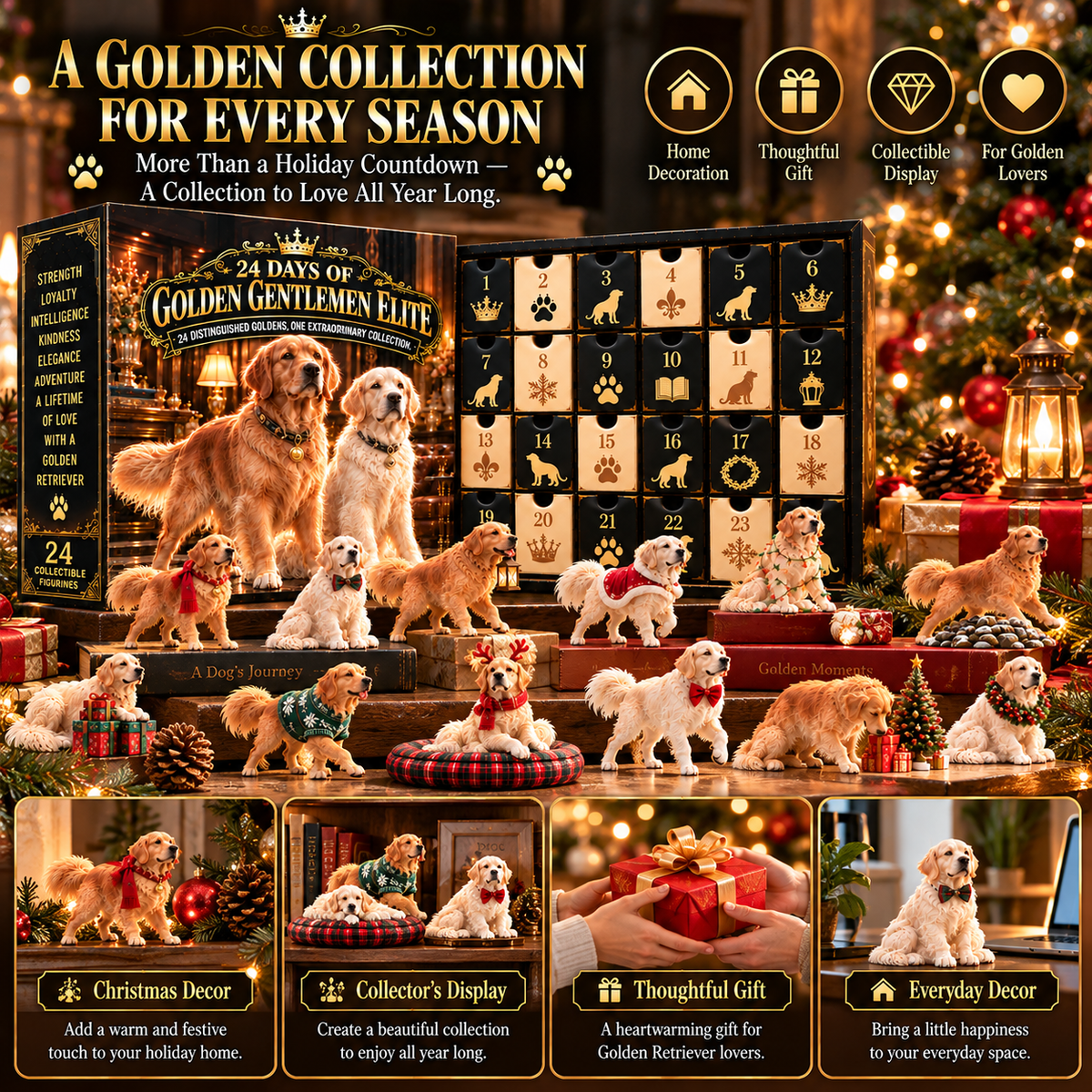 👑 Meet the Golden Gentlemen! 🐕 24-Day Golden Retriever Advent Calendar
