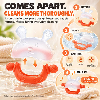 🐰 360° Food-Grade Silicone Bunny Teether – Full-Hand Easy-Grip Design
