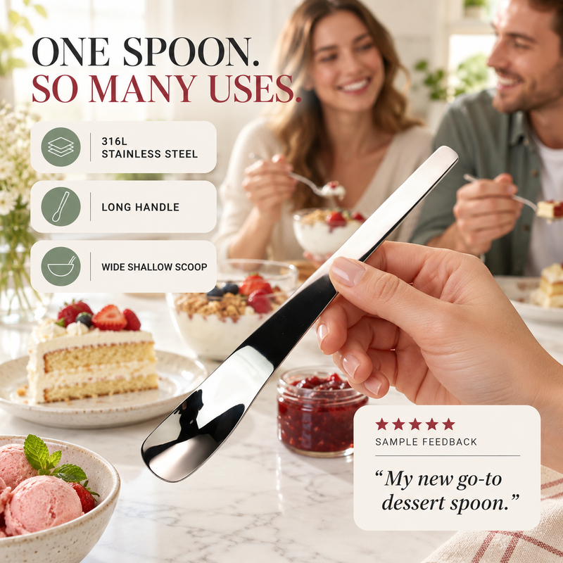 Stainless Steel Dessert Spoon With Long Ergonomic Handle