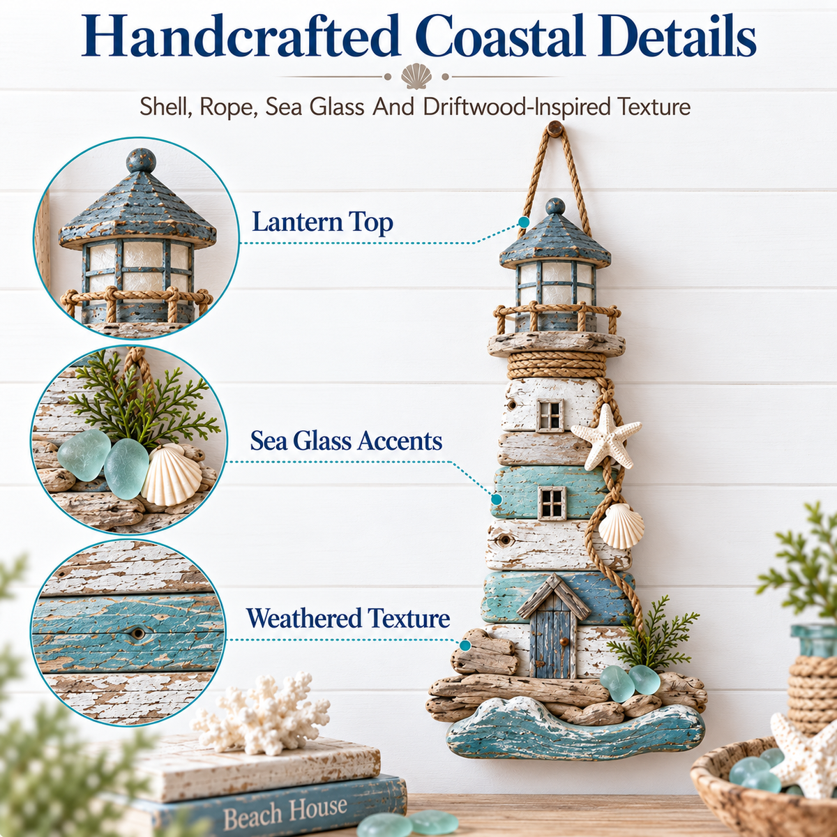 Coastal Driftwood Lighthouse Wall Decor 🌊🗼 – Rustic Seaside Home Accent