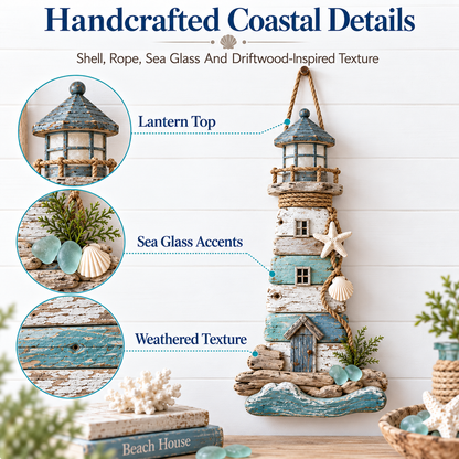 Coastal Driftwood Lighthouse Wall Decor 🌊🗼 – Rustic Seaside Home Accent