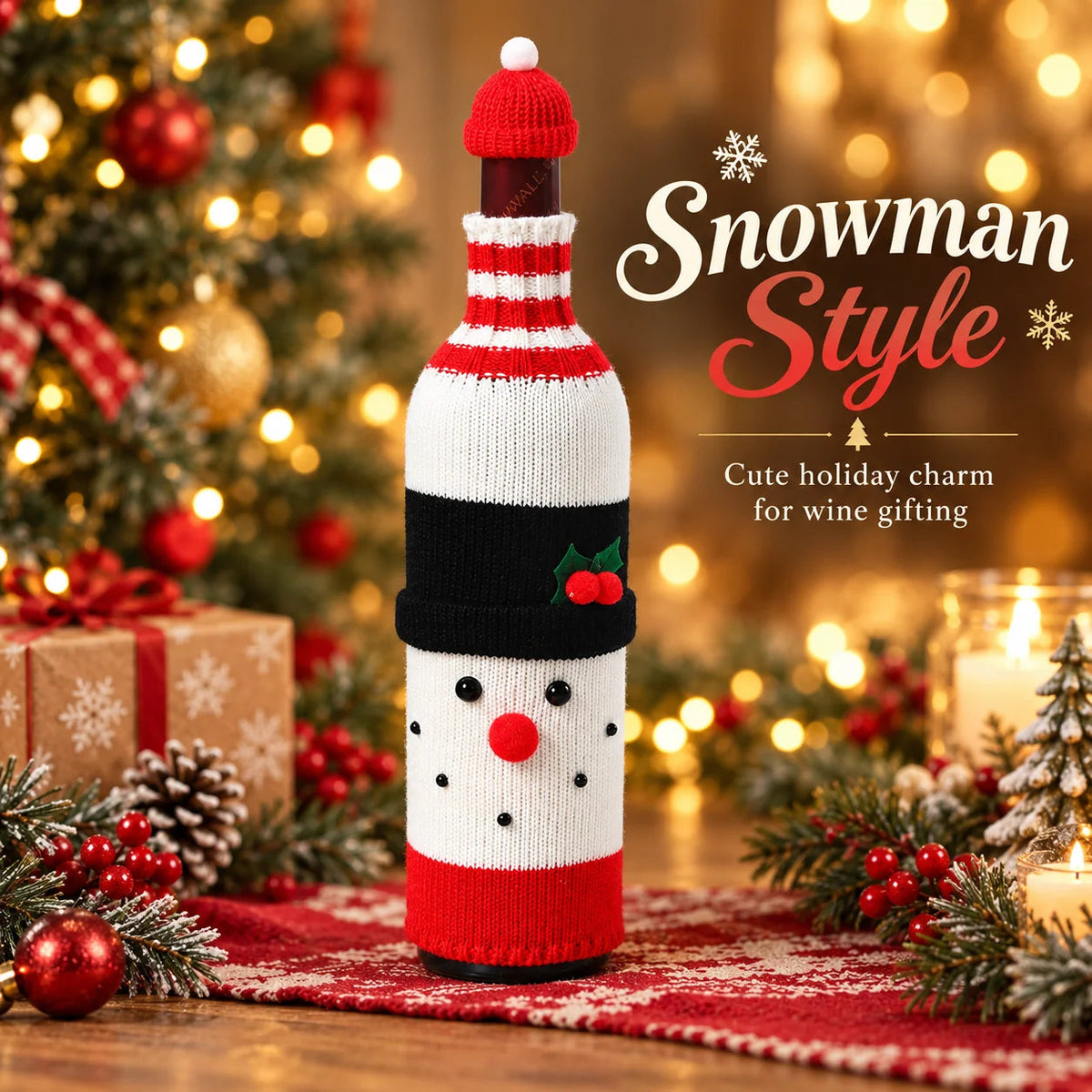 🎄 Holiday Wine Bottle Covers – Santa, Snowman, Reindeer & Elf