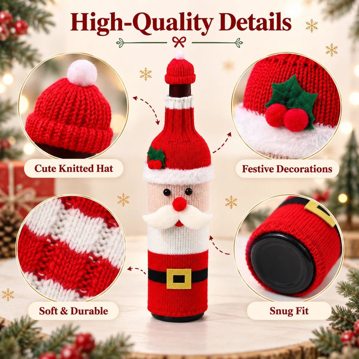 🎄 Holiday Wine Bottle Covers – Santa, Snowman, Reindeer & Elf