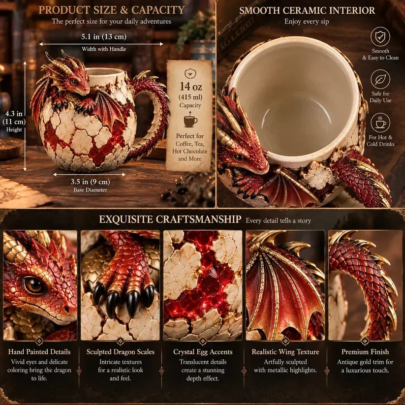 ⏳ Last Day 44% OFF – 🐉 Dragonbound Realms Sculpted Dragon Mug Collection | 6 Fantasy Realm Designs with Raised 3D Dragon Details ☕