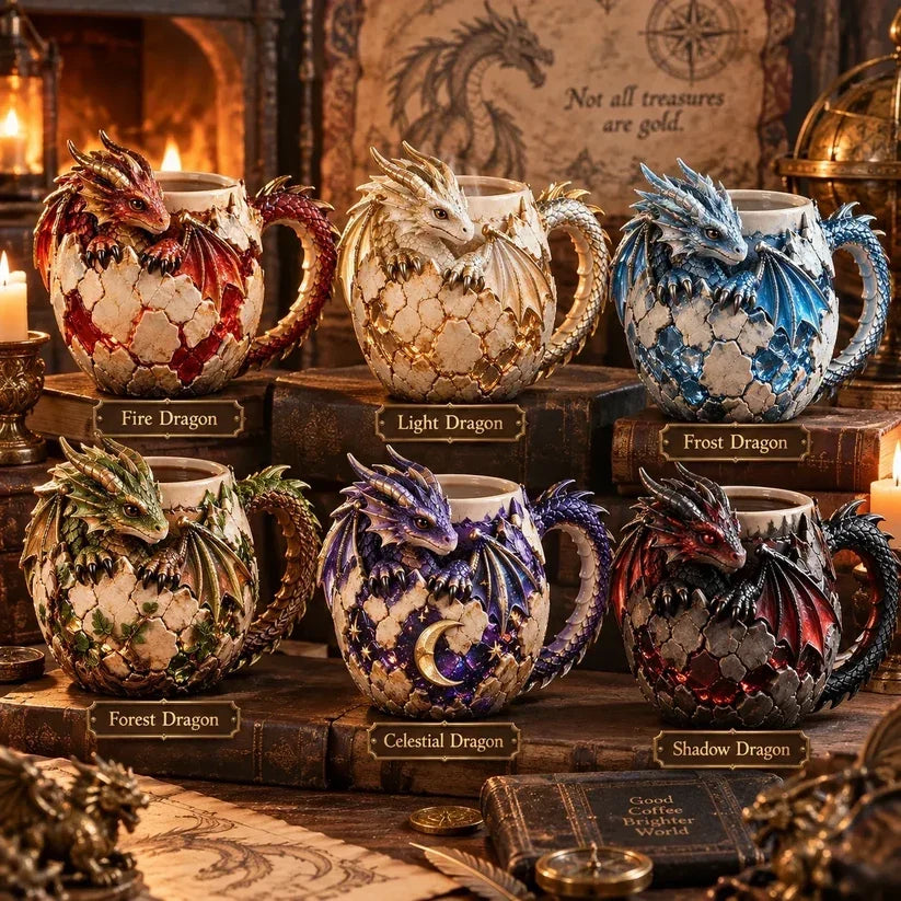⏳ Last Day 44% OFF – 🐉 Dragonbound Realms Sculpted Dragon Mug Collection | 6 Fantasy Realm Designs with Raised 3D Dragon Details ☕