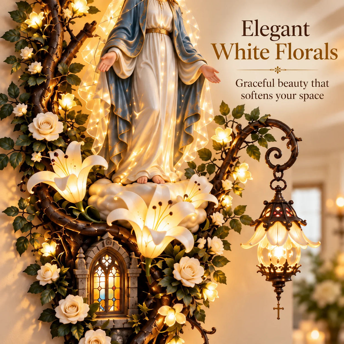 💖 Virgin Mary Divine Light – 3D Christian Wall Art with Warm Glow