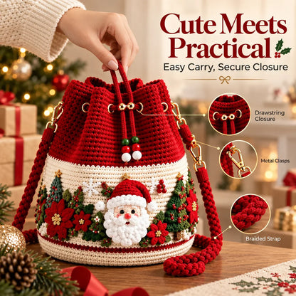 🎄Festive Crochet Bucket Bag – Carry the Magic of Christmas Wherever You Go!