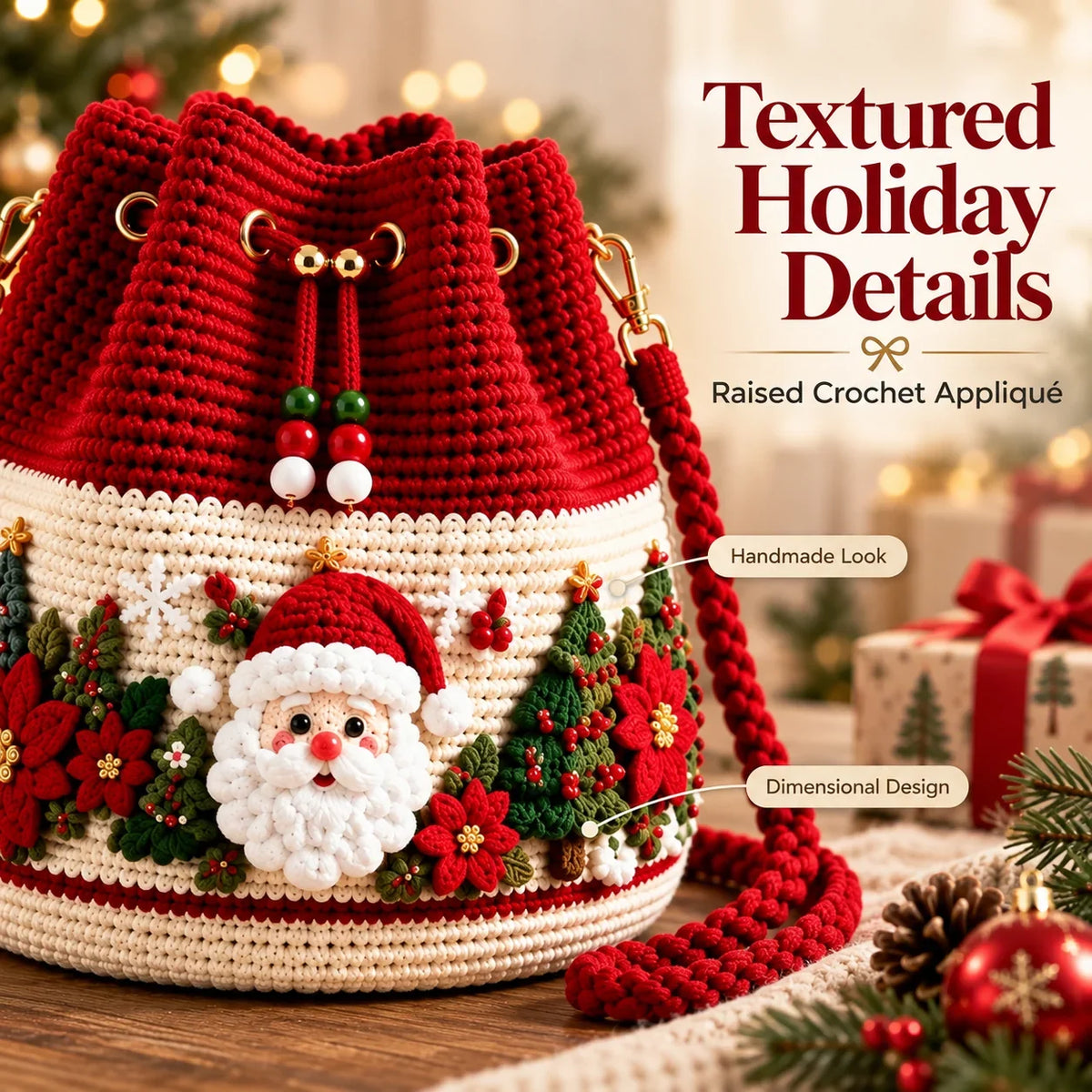 🎄Festive Crochet Bucket Bag – Carry the Magic of Christmas Wherever You Go!