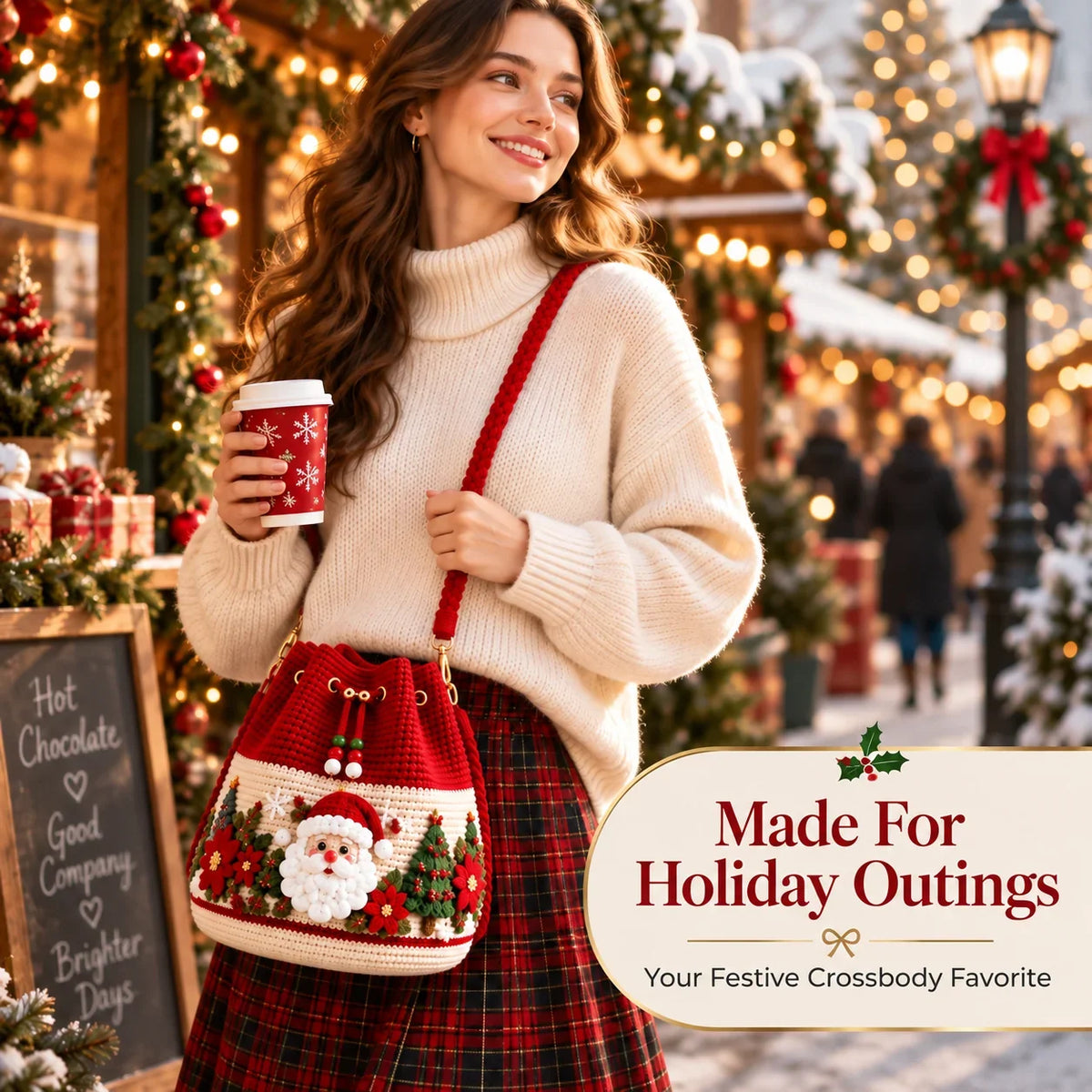 🎄Festive Crochet Bucket Bag – Carry the Magic of Christmas Wherever You Go!