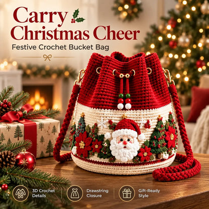 🎄Festive Crochet Bucket Bag – Carry the Magic of Christmas Wherever You Go!