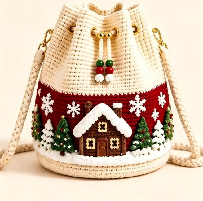 🎄Festive Crochet Bucket Bag – Carry the Magic of Christmas Wherever You Go!
