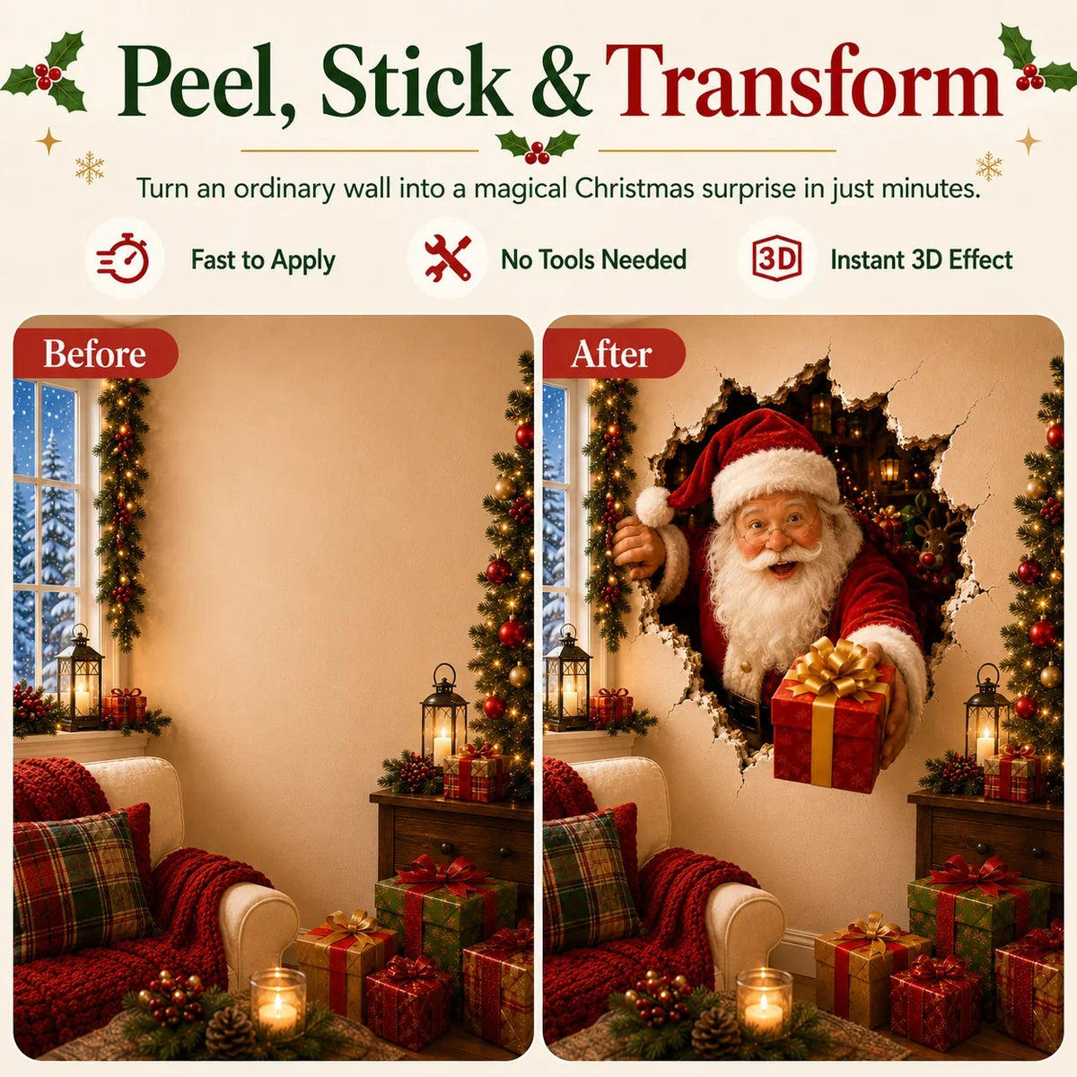 🔥Last Day 50% OFF-19.7'' Christmas Break-In 3D Wall Decal