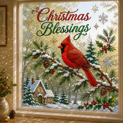 🔥LAST DAY 50% OFF - 🎄Large Christmas Window Sticker | 28×28in Festive Window Art With Snowman, Angel & Holiday Scenes For Home Decor, Christmas Parties & Seasonal Displays ✨