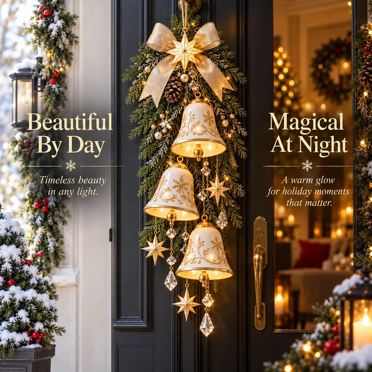 🔔✨Last Day 49% Off✨✨ Golden Bell Blessing Cascade – Lighted Christmas Door Decor