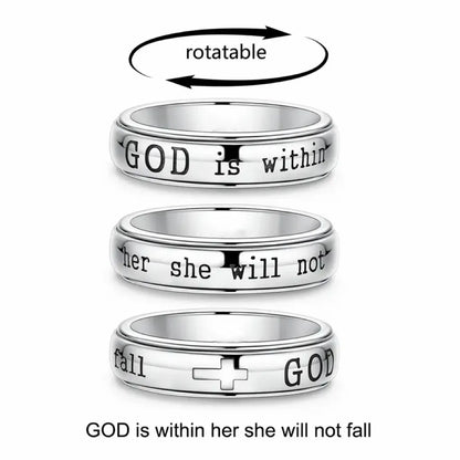 Christian Fidget Ring with✝️ Engraved Psalm 46:5 Verse and Holy Cross for Anxiety Relief