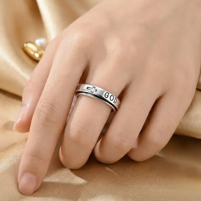 Christian Fidget Ring with✝️ Engraved Psalm 46:5 Verse and Holy Cross for Anxiety Relief