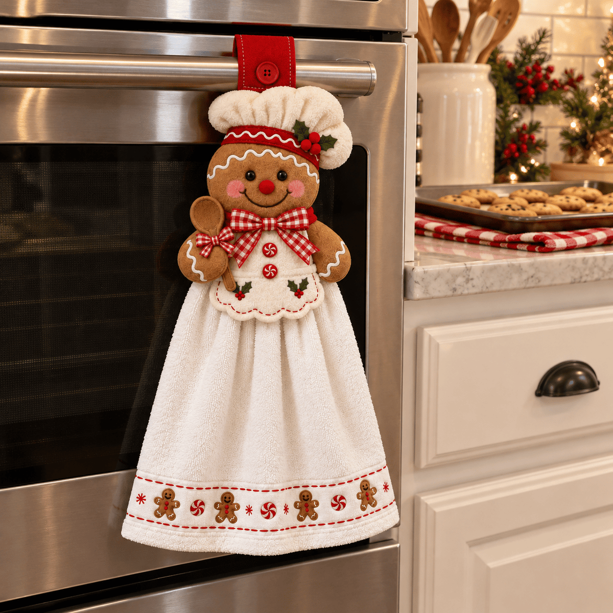 🎄 Christmas Hanging Hand Towel | Button-On Loop Keeps It Within Reach