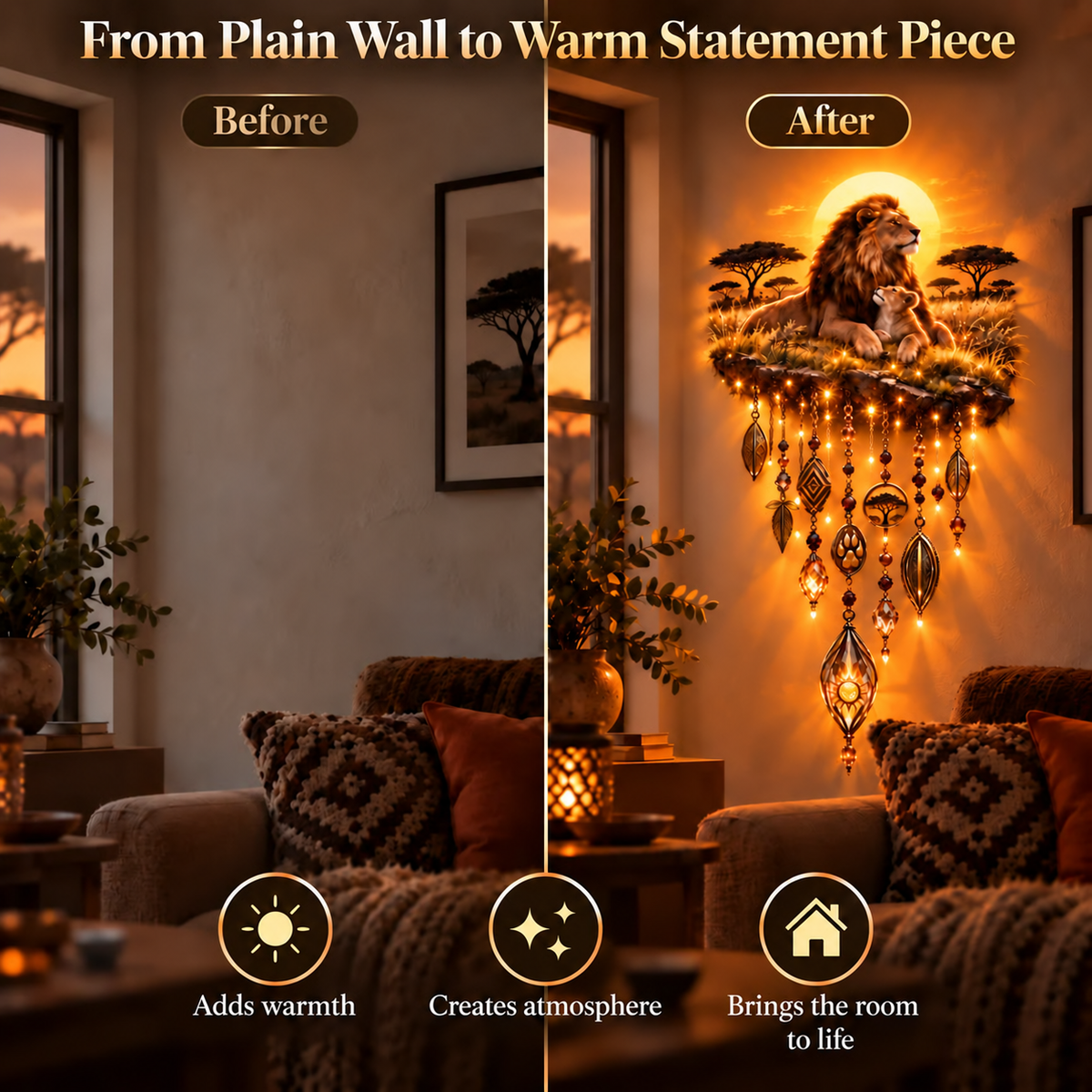 Majestic Savannah Family Glow™ – Lion & Cub Illuminated Wall Decor🦁