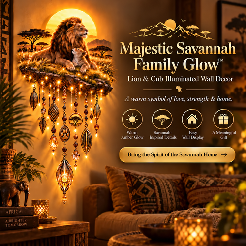 Majestic Savannah Family Glow™ – Lion & Cub Illuminated Wall Decor🦁