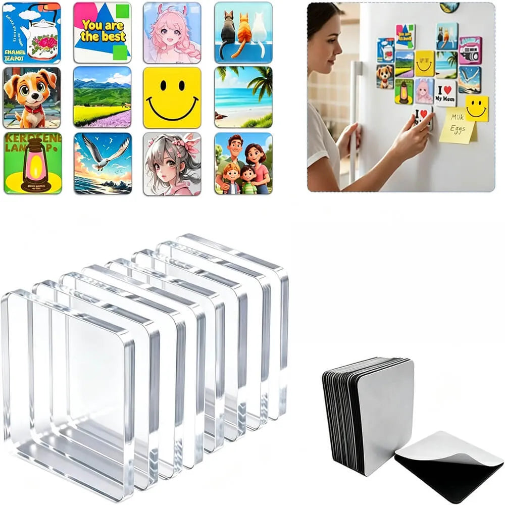 Acrylic DIY Square Fridge Magnets - Photo Frames for Crafts, Kitchen, Home Decor Use