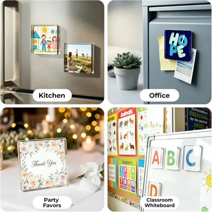 Acrylic DIY Square Fridge Magnets - Photo Frames for Crafts, Kitchen, Home Decor Use