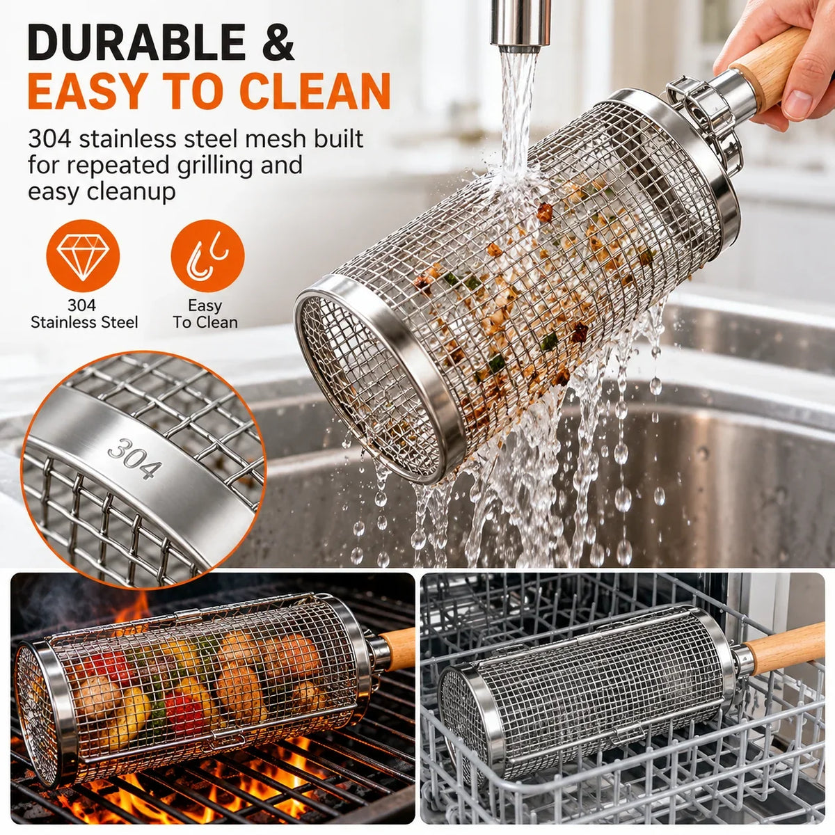 🔥 Limited-Time 40% OFF — Stainless steel rolling grill basket