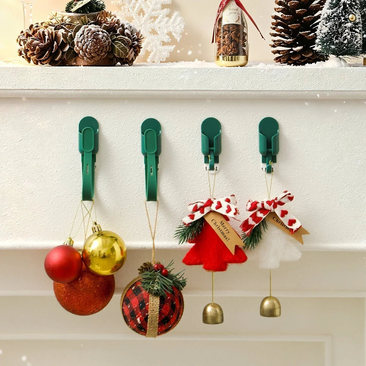 ⏰ Silicone Christmas Wreath Ties & Traceless Hooks – Reusable, Damage-free Holiday Decor Hanging Kit ✨