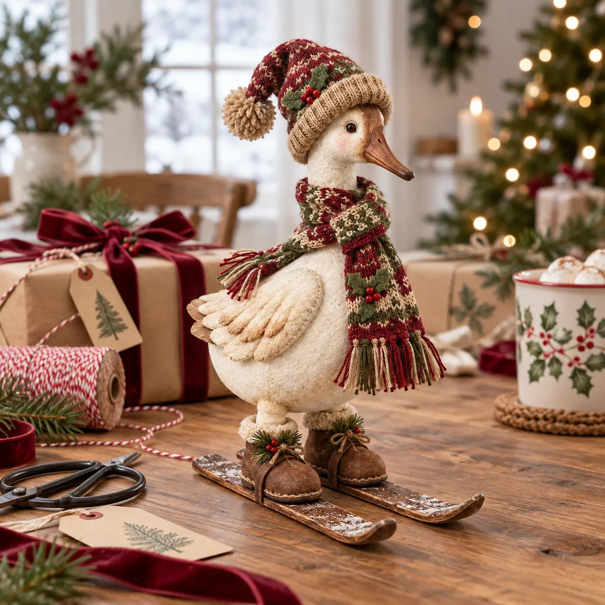 🎄⛷️ Vintage Christmas Skiing Goose Figurine | Adorable Holiday Home Decor