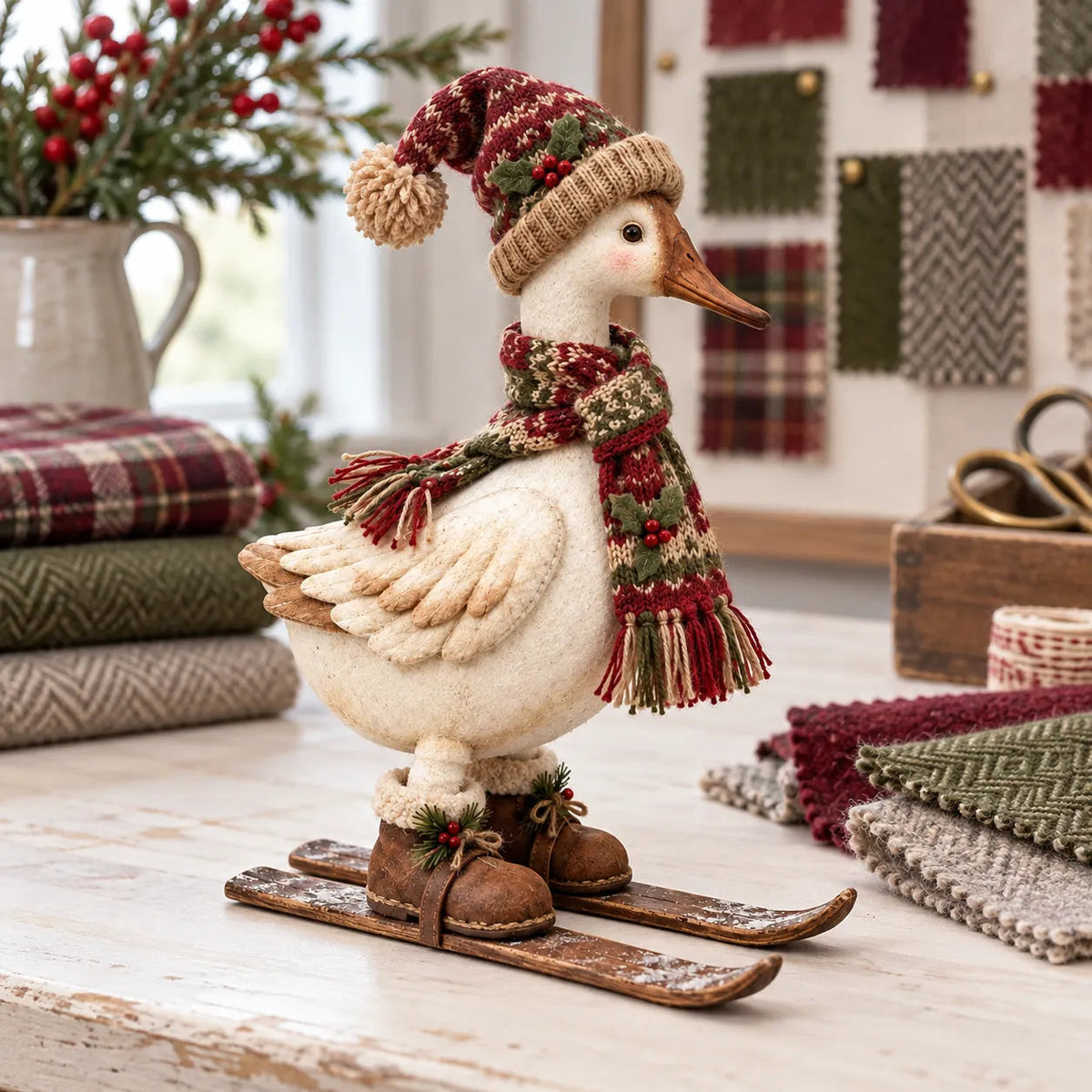 🎄⛷️ Vintage Christmas Skiing Goose Figurine | Adorable Holiday Home Decor