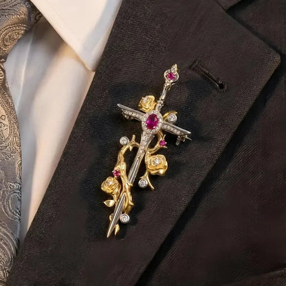🥀 Gothic Rose & Dagger Brooch