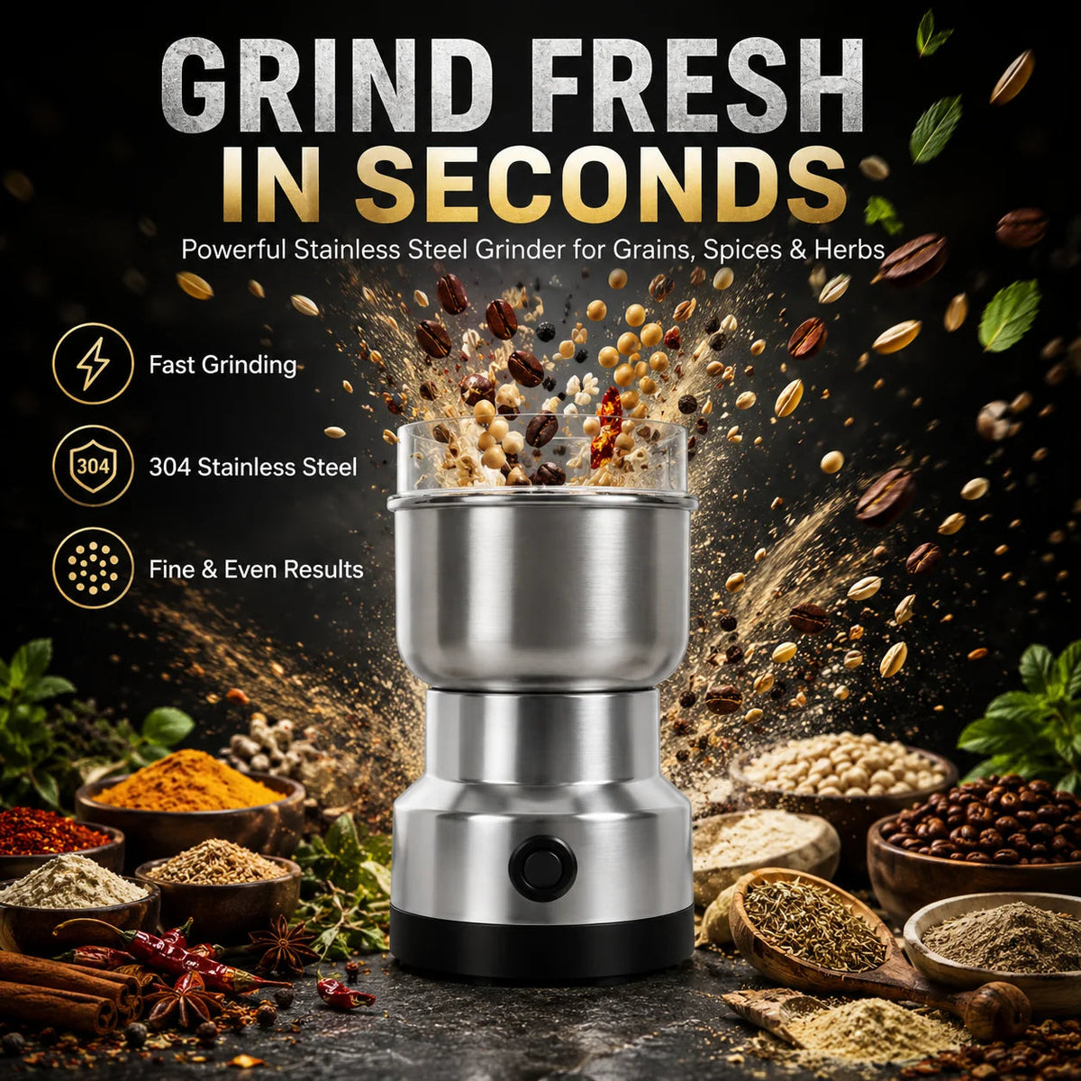 🌿high-speed Stainless Steel Grain Grinder