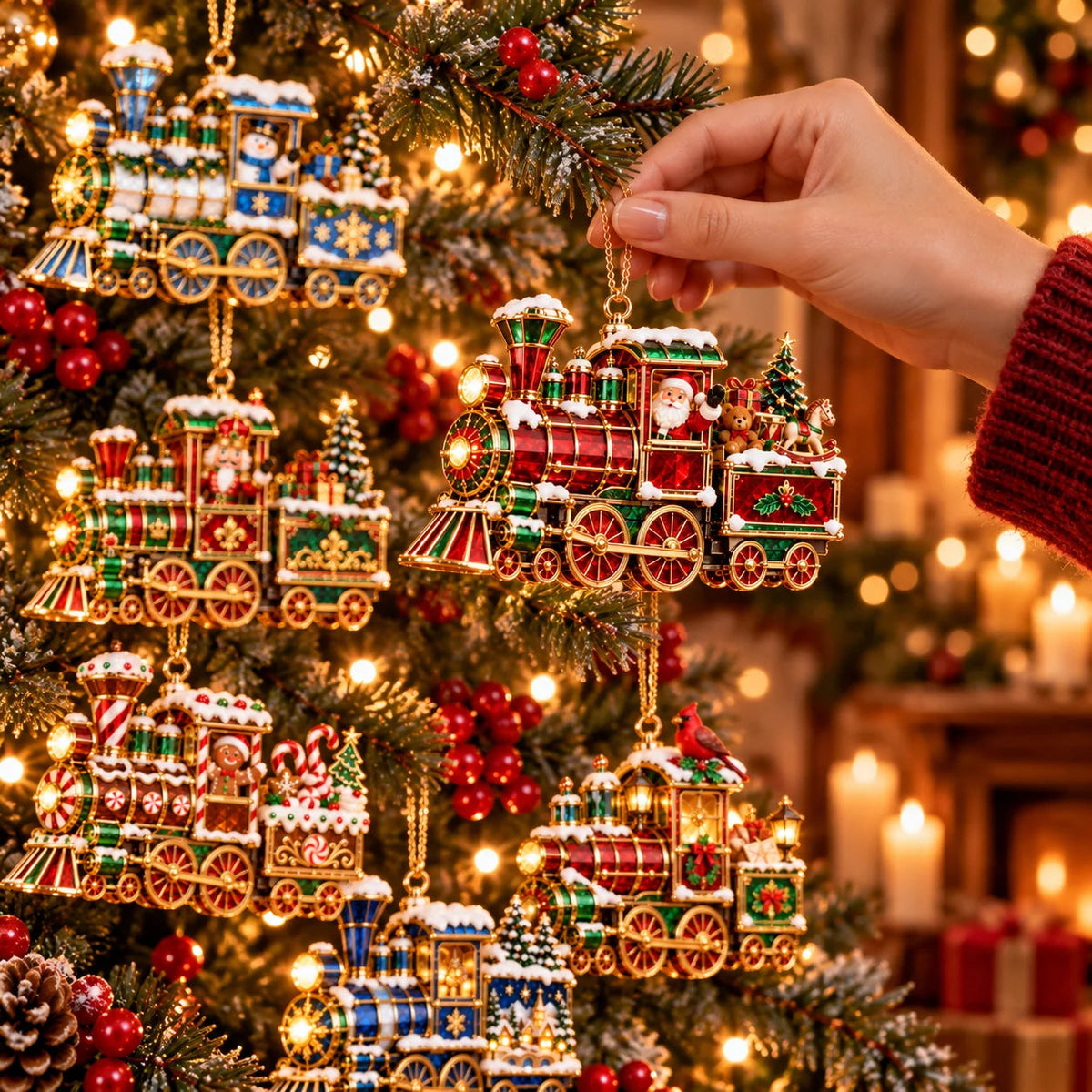 🚂🎄 Vintage Christmas Train Ornaments – 6 Charming Holiday Designs