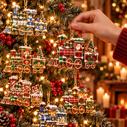 🚂🎄 Vintage Christmas Train Ornaments – 6 Charming Holiday Designs