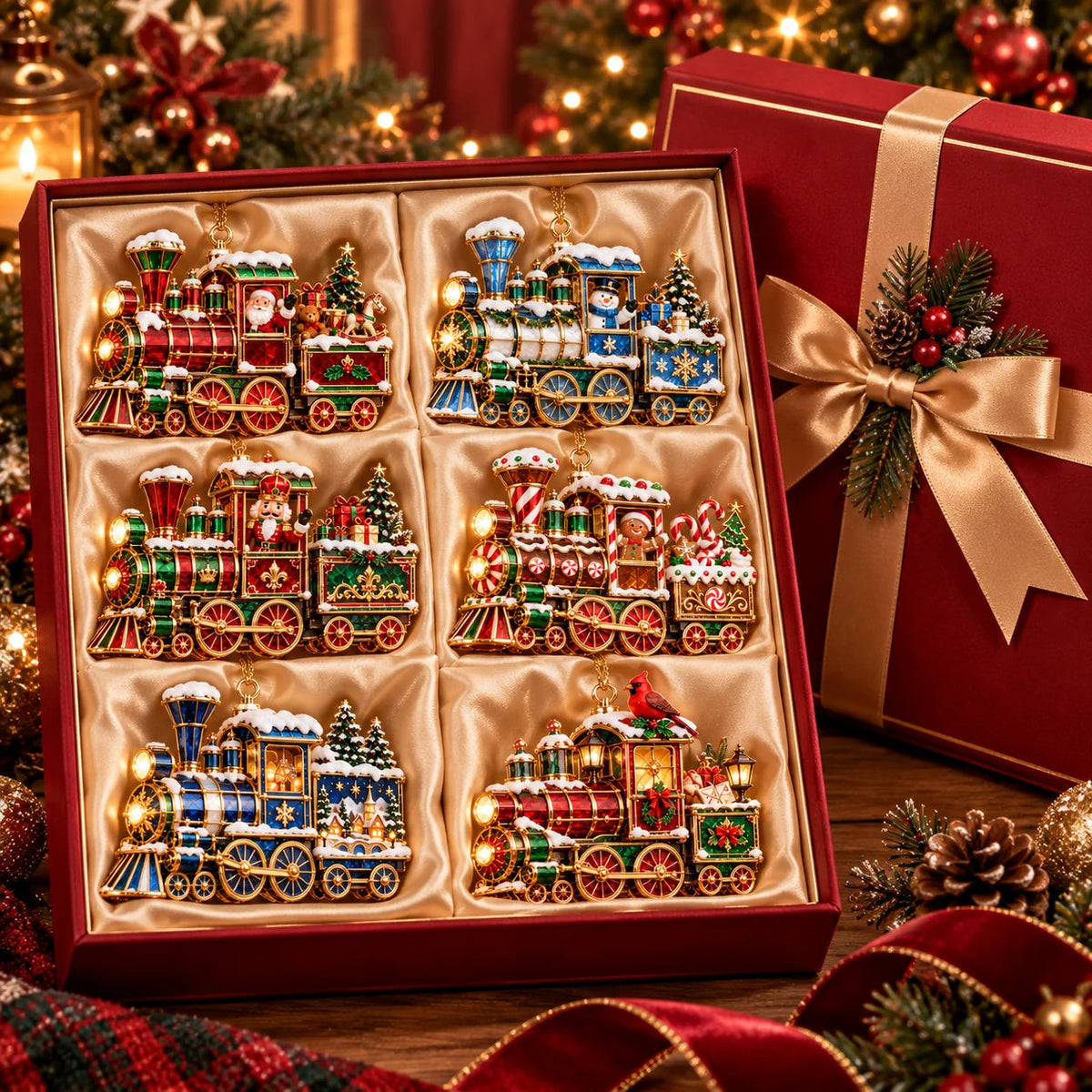 🚂🎄 Vintage Christmas Train Ornaments – 6 Charming Holiday Designs