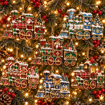 🚂🎄 Vintage Christmas Train Ornaments – 6 Charming Holiday Designs